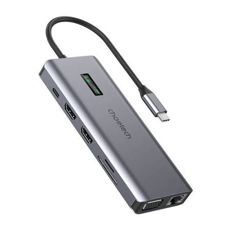 12in1 Choetech HUB-M26 USB-C auf USB-C+ USB-A+ HDMI+ VGA+ AUX+ SD+ TF-Adapter (Grau)